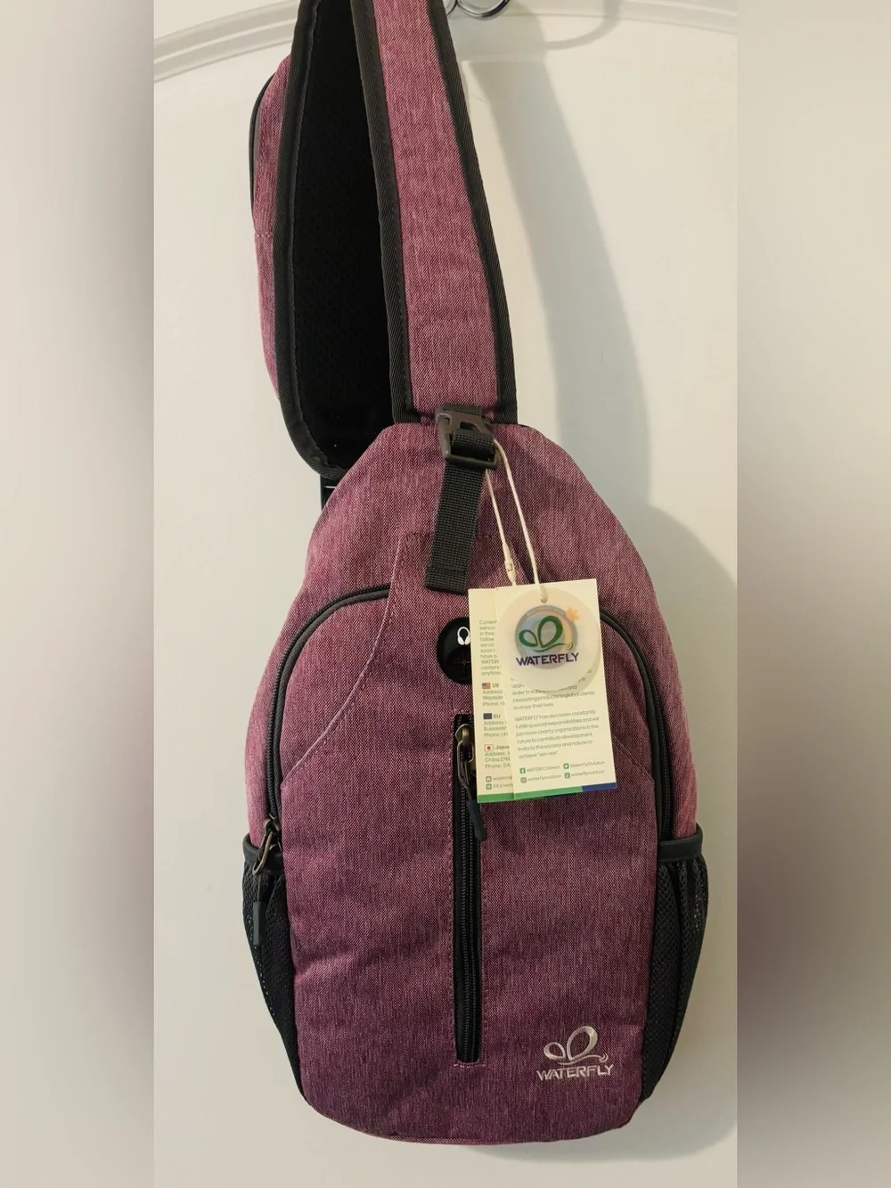 New WATERFLY Purple Crossbody Backpack Sling Bag Travel Hiking Chest Bag Daypack